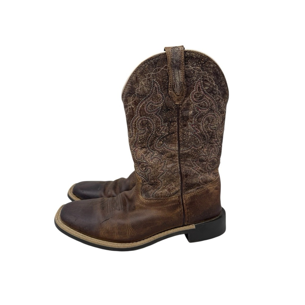 🔥Smoky Mountain 🤎Women Sz 6.5 (Youth 5) Brown Leather Western Boots Distressed - Picture 4 of 9